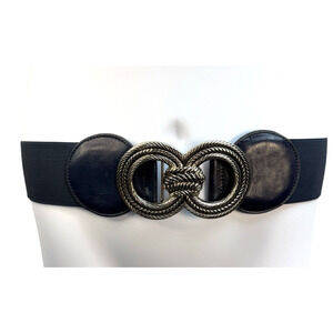 Women's Navy and Silver Braided Circles‎ Hook Closure One Size Belt Faux Leather